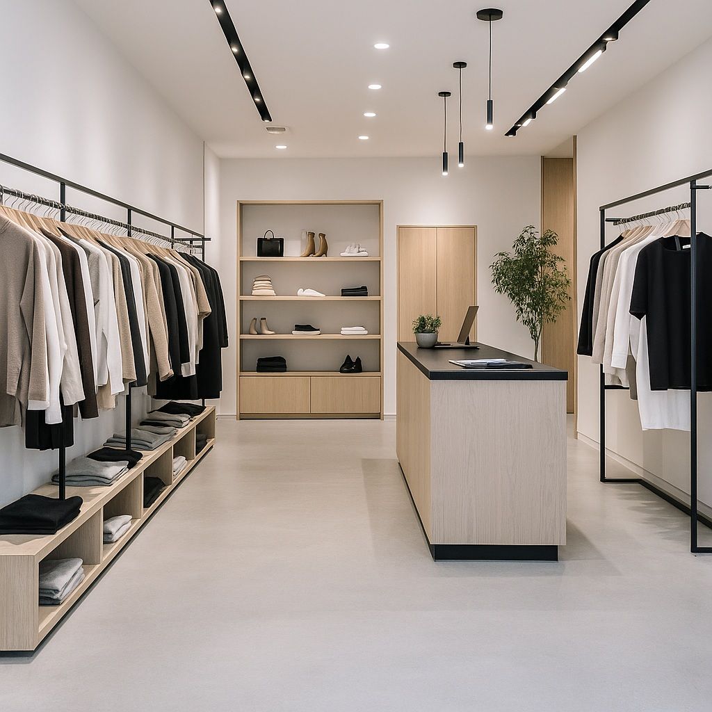 Interior de local comercial reformado en Illescas, con iluminación moderna, suelos de madera y diseño profesional