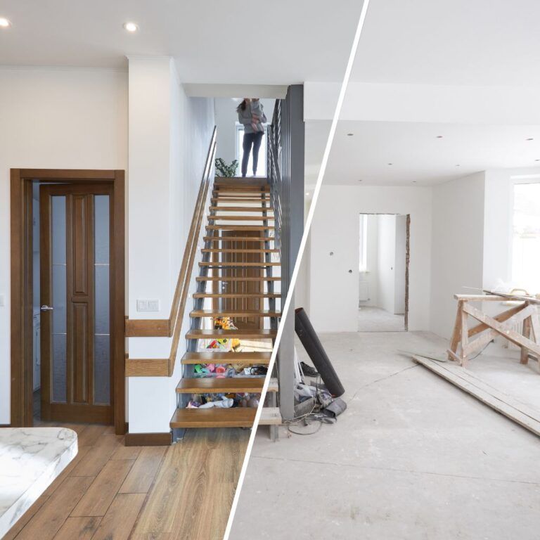 Comparación del interior de una vivienda en Illescas antes y después de una reforma completa con pintura y decoración